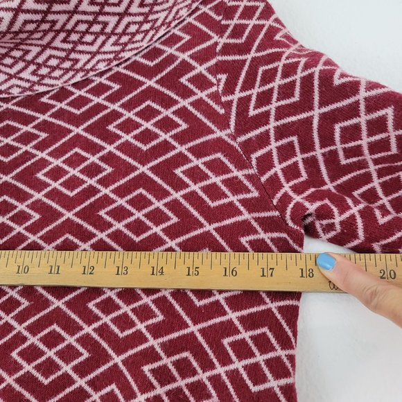 Anthropologie MOTH Maroon Ivory 3/4 Sleeve Alpaca Viscose Retro Geo Sweater Sz S - Picture 5 of 12